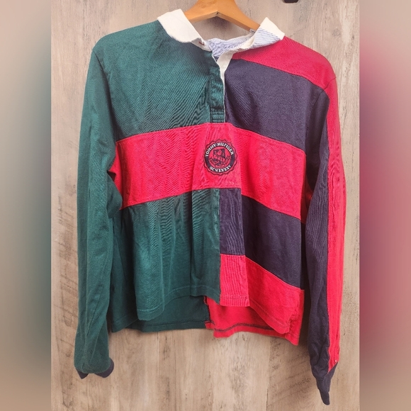 Tommy Hilfiger Striped Collared Colorblock Cropped Long Sleeve Polo LG Women's - Picture 5 of 7